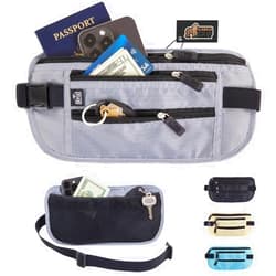 Gorilla Grip 4 Pocket Secure RFID Blocking Money Belt, Anti Theft Hidden Fanny Pack for Passport and Credit Cards, Water Repellent Travel Pouch for Men Women with Adjustable Waist and Zippers, Gray