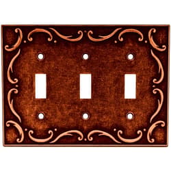 Brainerd 64279 Traditional French Lace Triple Toggle Switch Wall Plate / Switch Plate / Cover, Sponged Copper