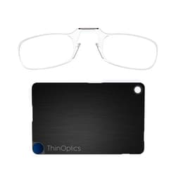 ThinOptics Flashcard Rectangular Reading Glasses, Clear Frames/Black Case, 44 mm + 2