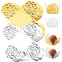 VILLCASE Wedding Decor 100pcs Flower Truffle Wrappers Chocolate Candy Cups Hollow-out Rose Flower Dessert Liners Wedding Appetizers Wrappers Muffin Cups for Wedding Party Favors White Decor