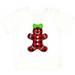 inktastic Buffalo Plaid Gingerbread Girl with Green Bow Baby T-Shirt