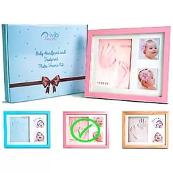IVIB Baby Handprint & Footprint Photo Frame Kit - Premium Casting No Mold Clay - Box Ready for Boy Girls Baby Shower Gifts - Newborn Keepsake Personalized Picture Frames - Wall/Table (Pink)