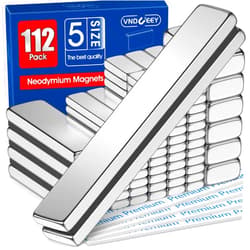 VNDUEEY 112 Pack 5 Mixed Size Double-Sided Bar Magnets, Strong Neodymium Magnets, Rare Earth Magnets with Adhesive Backing, Industrial Scientific Heavy Duty Magnets for Fridge, Door, Nail, Cabinet