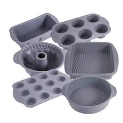 LXIAOY Silicone Bakeware Set Set Nonstick Baking Pans Cake Molds Set for Baking Including Baking Pan, Cake Mold, Cake Pan, Toast Mold, Pizza Pan Bundt Pans Cupcake Mold Silicone Baking Cups Set (Grey)