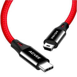 AGVEE 2 Pack 3ft USB-C to Mini USB Cable, Braided Durable Mini-B 5-Pin to Type-C Data Charging Charger OTG Cord for Hero 3+, PS3 Controller, Canon Nikon Camera, GPS, Blue Yeti, Red