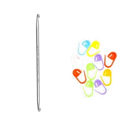 addi Knitting Needles Crochet Hook Double Ended 6 inch (15cm) Size US A (2.0mm) with 10 Colorful Stitch Markers