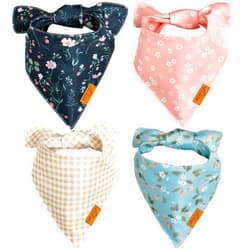 Remy+Roo Summer Dog Bandanas - 4 Pack Meadow Set | Premium Durable Adjustable Polyester Fabric | Patented Girl Dog Bandana