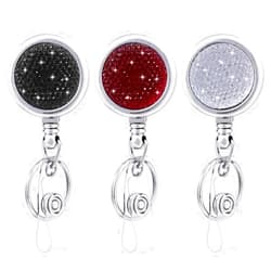 TANOSII Rhinestone Retractable ID Badge Reels Retractable Badge Holder with Keychain，Badge Clip and Retractable Rope for Doctor Nurse Office Staff 3 Packs Black White Red