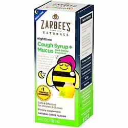 Zarbee's Naturals Children's Cough Syrup* + Mucus Nighttime, Grape Flavor, 4 Ounce Bottle