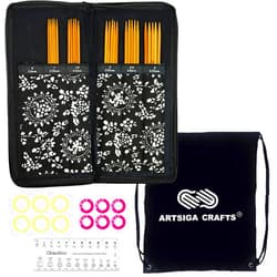ChiaoGoo Spin Bamboo 6-Inch 3600 DPN Double Point Sock Knitting Needle Set, Sizes US 1, 1.5, 2, 2.5, 3 with 10 Colorful Stitch Markers, Needle Gauge, Fabric Case with Project Bag