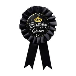 WOWOPA Birthday Queen Tinplate Badge Pin, Happy Birthday Black Corsage Button for Women Girl Birthday Award Ribbon Party Decorations 1pcs