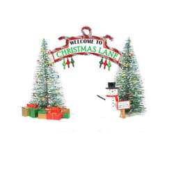 Department 56 Snow Village Accessories Welcome to Christmas Lane Festive Gate Lit Figurine, 7.48 Inch, Multicolor