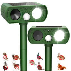 PIMAG Upgraded Solar Ultrasonic Animal Repellent Outdoor, Deer Repellent Devices Squirrel Cat Raccoon Rabbit Dog Deterrent, Keep Skunk Away Motion Detection with Flash Light for Yard Garden Lawn 2PACKGreen
