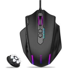 E-YOOSO Wired Large Gaming Mouse, RGB Backlit, 5 Macro Side Buttons, 200-12400 DPI, 11 Programmable Buttons, Rapid Fire Button, Adjustable Weights, Software Supports, Ergonomic for PC/Mac, Black