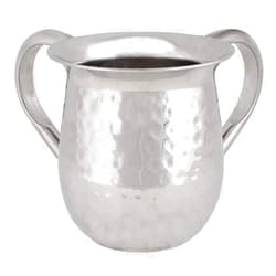 MASORET UNBREAKABLE WASHING CUP: Aluminum Netilat Yadayim Cup 5-Inch Tall Elegantly Brushed 2-Handle Wide-Mouth Ritual Cleaning Water Vessel