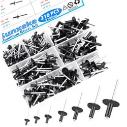 Sunxeke 210pcs Black Pop Rivets Assortment Kit,7 Sizes Large Flange Aluminum Rivets(1/8 inch 3/16 inch 1/4 inch),Assorted Blind Rivets for DIY/Automotive Repairs/with Box