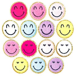 PLANTURECO 14 Pcs Happy Face Chenille Patches, Preppy Iron on Patches, Iron on Patches for Clothes, Patches for Clothes Jackets Jeans Hats Backpacks DIY Decorations
