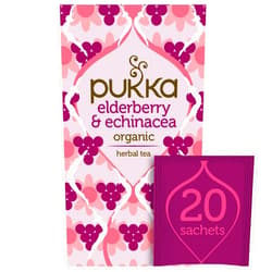 Pukka Organic Elderberry & Echinacea Herbal Tea, Caffeine Free, 20 Total Tea Bags