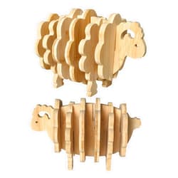 Consh 7 PCS Wood Coasters with Holder, Sheep-Shaped Table Pads, Small Medium and Large Size, Cute Coasters for Hot and Cold Drinks Dishes and Pans, Table Protection
