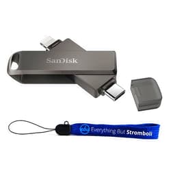 SanDisk 128GB iXpand Luxe Flash Drive for iPhone, iPad Tablet & USB TypeC Devices - 3.1 Dual Drive for Lightning & Type-C (NOT Type-A) SDIX70N-128G-GN6NE Bundle with 1 Everything But Stromboli Lanyard