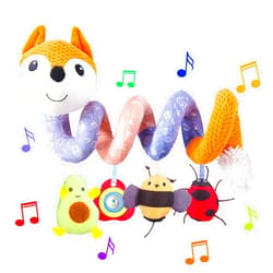 HILENBO Car Seat Toys, Infant Baby Orange Fox Spiral Plush Activity Hanging Toys for Car Seat Stroller Bar Crib Bassinet Mobile with Music Box BB Squeaker and Rattles（Orange）