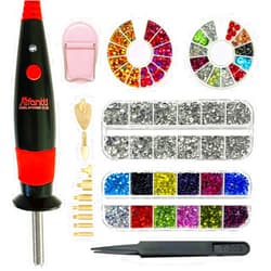 Afantti Hotfix Applicator Setter Wand Bedazzler Tool Kit with | 9 Tips | & | 5000pcs Hot Fix Rhinestones | for Clothes Shoes Hats Fabric Crafts