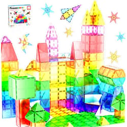 PicassoTiles Magnetic Tiles 60pcs Kids Toys Classroom Sensory Toy for Toddlers STEM Learning Building Blocks, Montessori Pretend Play Magnet Tile Construction Stacking Block Boys Girls Ages 3+ PT60