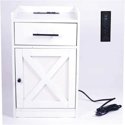 Koyasiry Nightstand with Charging Station Farmhouse End Table with Barn Door and Adjustable Storage Shelf Large Sofa Beside Table 15.7