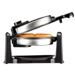 Chefman Rotating Belgian Waffle Maker, 180° Flip Iron w/ Non-Stick Plates, Adjustable Timer, Locking Lid, & Drip Plate, Space Saving Storage, Mess-Free Breakfast, Stainless Steel/Black
