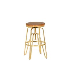 Linon Tatum Gold Metal Adjustable Height Backless Stool with Wood Seat