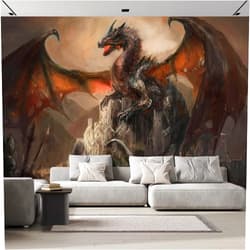 wall26 - War with The Dragon on Castle - Removable Wall Mural Self-Adhesive Large Wallpaper - 120x120 inches