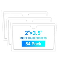 MaxGear 54 Pcs Index Card Pockets with Top Open, Adhesive Pockets, Plastic Label Holder for Note Cards and Library Cards, Clear Adhesive Pockets for 2