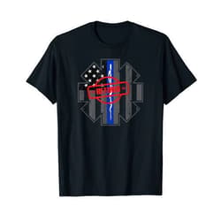 Thin Blue Line Designs by TeesMePleaseMe Retired EMT Paramedic Thin Blue Line Distressed T-Shirt