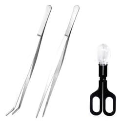 kathson Aquarium Tweezers Extra Long 15 inches, Reptile Feeding Tongs Stainless Steel Straight and Curved Tweezers Cricket Clamp Bug Scooper for Snake Lizard Gecko Spider Bearded Dragon (3 Pcs)