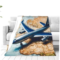 Pevtufa Airplane World Map Adventure for Fleece Throw Blanket 60