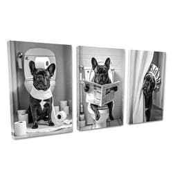 Aphila 3Pcs Black and White Bathroom Wall Art French Bulldog Reading Newspaper Dog on Toilet Canvas Wall Decor Bathroom Pictures Prints Posters Artwork Toilet Restroom Wall Decorations 12x16 Inch Framed
