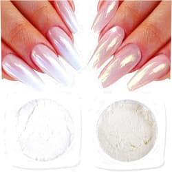 Furimuk 2 Boxes of Pearl Chrome Nail Powder Glazed Gold White Pearl Chrome Nails Powder, High Gloss Glitter Nail Art Ice Aurora Dust Nail Powder for Manicure Decorations