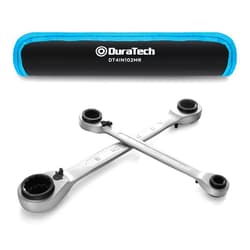 DURATECH 4-in-1 Reversible Ratcheting Box Wrench Set, Double Box End, Metric, 2-Piece, 8, 10, 12, 13 & 14, 15, 17, 19 mm, CR-V Steel, Matte Chrome Plated, with Rolling Pouch