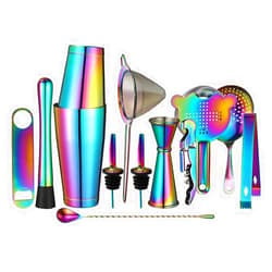 Cocktail Geek Cocktail Shaker Set - 13-Piece Bar Accessories Kit w/Weighted Boston Shaker, Strainer, Jigger, Muddler,Mixing Spoon and More - Home Bartending Tools, Accessories for Bartender, Rainbow