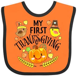 inktastic My First Thanksgiving- Autumn Birds, Pumpkin Baby Bib