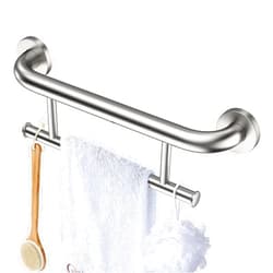 Zepolu Brushed Nickel Towel Rack Grab Bar Combo, Zepolu Stainless Steel Safety Balanced Assist Support Handle 17 Inch, 2-in-1 Handicap Towel Bar, Wall Mounted Towel Holder for Senior Elderly Disabled