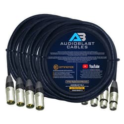 AUDIOBLAST CABLES Audioblast - 4 Units - 15 Foot - HQ-4 - Star Quad Balanced Male to Female Microphone Cables with Eminence E311 & E312 Gold XLR Connectors – UV Protected & Road Ready