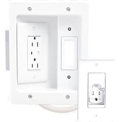 On-Q Legrand - OnQ In Wall TV Power Kit, TV Outlet Wall Kit Powers Multiple Devices, Cable Management Box Hides Cords, Recessed TV Outlet Works with All Plugs, 6FT Power Cable Cord, White, CPT306WV1