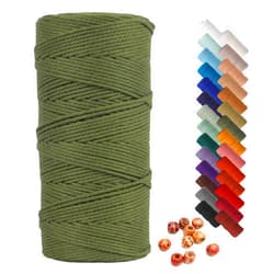Loving Basso Macrame Cord 2mm x 220 Yards Army Green,Natural Cotton Macrame Rope 4 Strands Twisted Macrame Cotton Cord for Wall Hanging,Cotton Rope Macrame 2mm Twine for Crafts,Bakers Twine, Gift Wrapping Twine