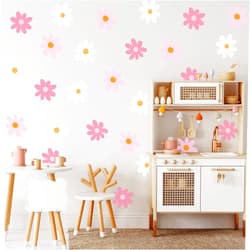 BBTO Daisy Wall Decal Flower Vinyl Wall Decals Daisy Decals Floral Decals Peel and Stick Daisy Stickers for Kids Nursery Wall Art Bedroom Living Room (Elegant Color,Simple Style)