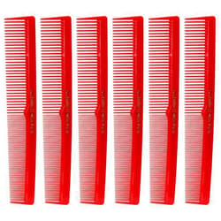 Allegro Combs 420 Cutting Combs Hair Stylist Barbers Combs Beard Comb Mustache Mens Women Toddler Boys Braiding Hair Parting USA 6 Piece (Red)