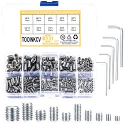 TOOINKCV 300 Pcs Stainless Steel Socket Head Screws Assortment Kit, Allen Head Socket Hex Head Screws, Metric M3 M4 M5 M6 M8 Grub Screws Set for Door Handles, Light Fixture