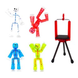 Zing Stikbots, Set of 4 Clear Stikbot Poseable Action Figures and Mobile Phone Tripod, Stop Motion Animation Toys, Great for Kids Ages 4 and Up