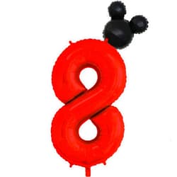HIBILDER 2pcs Set, Red Number 8 & Mini Mouse Head Balloon, 40inch, Aluminum, Novelty Pair, Birthday, Baby Shower, Anniversary, Unisex, Party Decorations