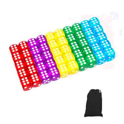 GALIREN 50 of Pack 14MM 6 Sided Dice Set Translucent Colors Dice, with Black Pouch for Board Game